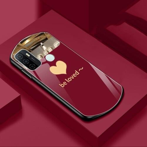 For OPPO A53 A53S 2020 Case fashion Hard Tempered glass Mirror Love protective Back Cover Case For OPPO A5 A9 2020 Phone Shell