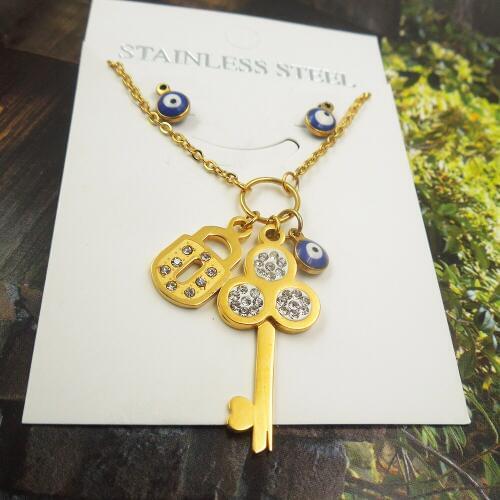 Top Quality 316l Stainless Steel necklace earring Bridal Jewelry Wedding key evil eye Rhinestone Jewelry set For Party Gift