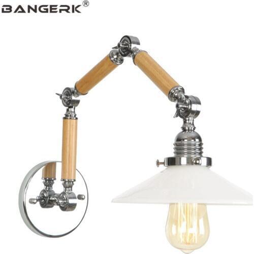 Japanese Long Arm LED Wall Lamp Loft Edison Sconces Modern Wood Glass Adjust Flexible Wall Lights Home Decor Lighting Wandlamp