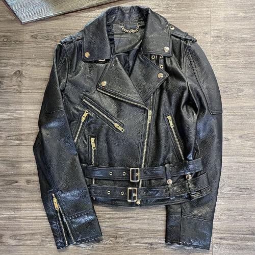 YOLOAgain women genuine leather jacket high quality soft thick real leather jacket ladies