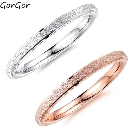 GorGor Women Rings Trendy Stainless Steel Wedding Bands Matte Simple Circle Design Ladies Fashion Accessories 581