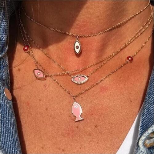 2020 925 Sterling Silver Red Pink Summer New Arrive Rose Gold Color Enamel Fish Long Necklace For Women Charm Wedding Gift
