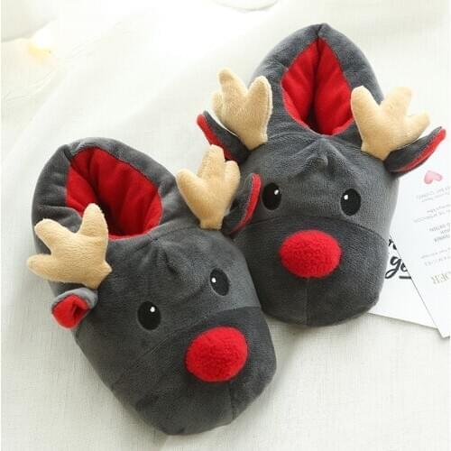 Couple Winter Soft Slipper New Womans Shoes Christmas Deer Winter Flock Plush Warm Indoor Floor Cotton Slippers Home Slippers