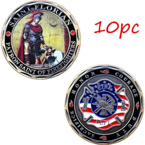 10PC St. Florian Patron Saint Firefighters Fire Rescue Commemorative Challenge Coin Collectible Coins