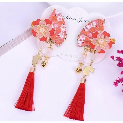 2PCS Hanfu Children Headdress Long Style Bells Flower Girls Baby Chinese Style Hairpin Pair Childrens series HeadWear