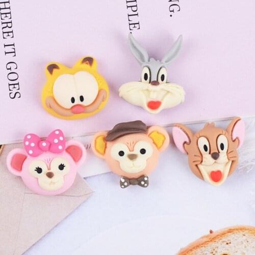 20pcs Mini cartoon rabbit bear animals head flat back Cabochon Scrapbook Kawaii DIY Hair Bow Phone Embellishments Accessories