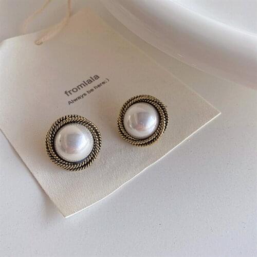 2020 New Retro Geometric Round Square Hollow Irregular Winding Metal Pearl Rhinestone Stud Earrings for Women Jewelry