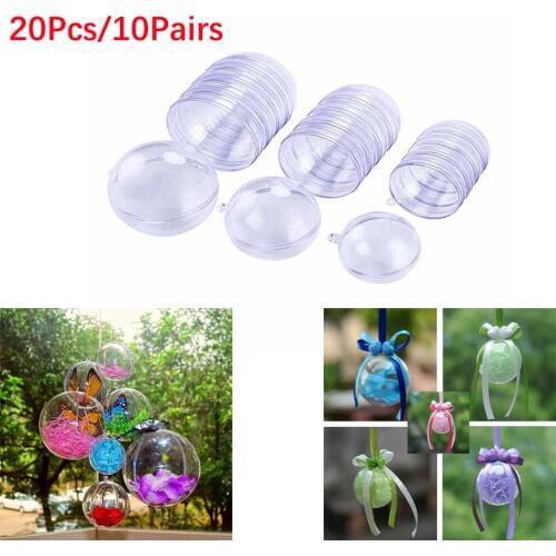 20Pcs/10 Pairs Christmas Tress Xmas Decor Home Ball Transparent Open Plastic Clear Bauble Ornament Gift Present Box Decoration