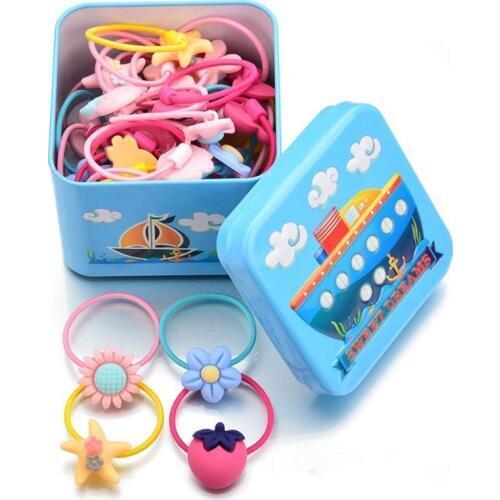 20Pcs/Set Korean Style Flower Elastic Hair BandsCute Headdress New Box Gift Cartoon scrunchie Rubber Band Girls Hair Accessories