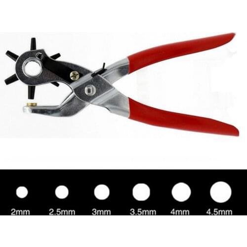9'' Revolving Leather Punch Plier Puncher 6 Sizes Round Hole Perforator Tool Make Hole Puncher for Watchband Card Leather Belt