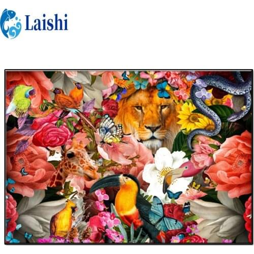 5D Animals such as lions in the flowers Diamond Painting Full Square/Round Drill Diamond Embroidery Rhinestone Mosaic Home Decor