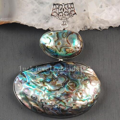 Free Shipping Women Fashion Jewelry 53x75mm Beatiful New Zealand Ablone Shell Art Pendant Bead 1pcs C3631
