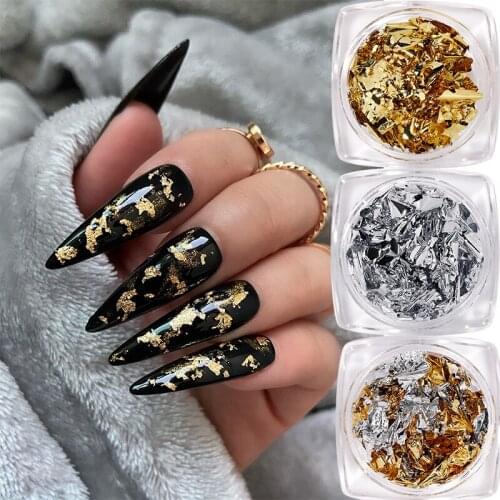 1 Box Silver Gold Glitter Flakes 3D Irregular Aluminum Foils Sequins For Nails Chrome Powder DIY Nail Art Decorations
