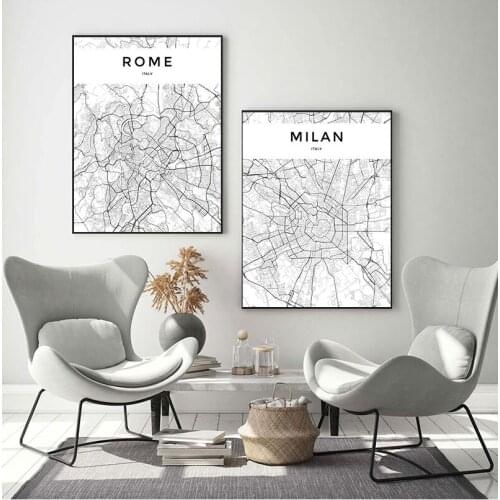 City Map Prints Wall Art Canvas Painting Custom Black and White World City Map London Paris New York Posters Rome