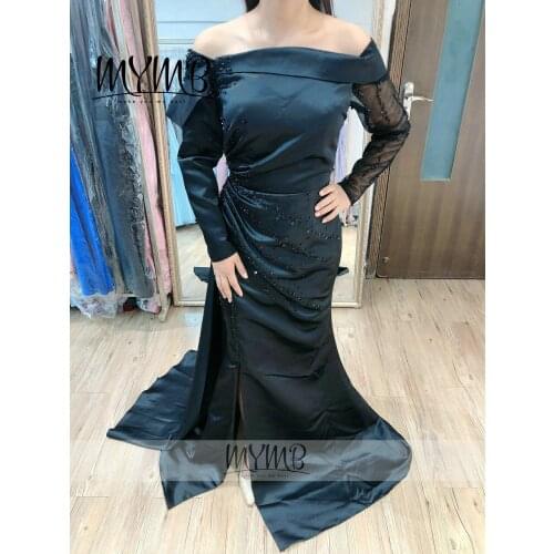 Exclusive MYMB DRESS Custom Evening Dress 2021 Boat Neck Long Sleeve Muslim Evening Gown MY41106