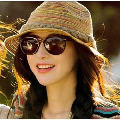 GAOKE New Fashion Colorful Summer Sun Hats Beach Straw Casual Breathable Fedora Travel Bohemia Trilby Hat