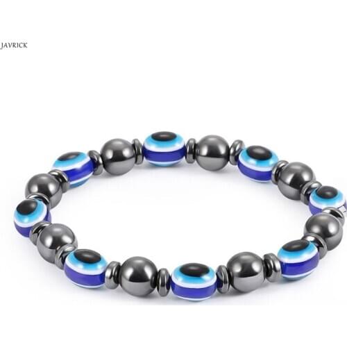 JAVRICK Magnetic Bracelet Blue Evil Eye Hematite Stone Therapy Health Care Bangle Unisex Health Care Energy Bracelet Jewelry
