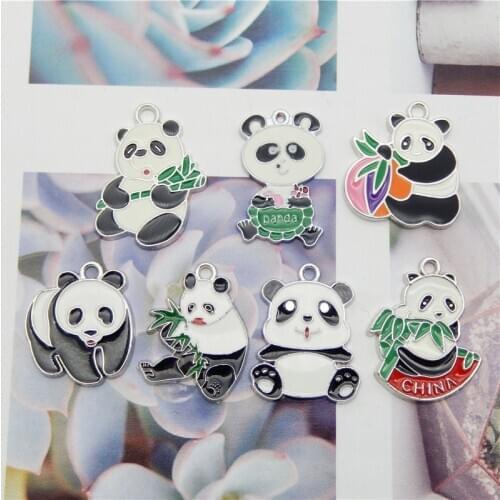 Julie Wang 4/7PCS Enamel Cute Panda Charms Alloy Mixed Styles White K Color Tone Pendants Bracelet Jewelry Making Accessory