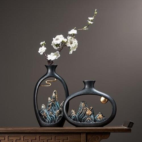 Chinese Vintage Vase Home Decoration Accessories Resin Embellishment Plant Vase Feng Shui Decoration Living Room Bedroom Decor