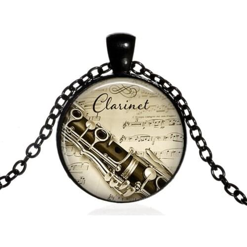 Clarinet And Music Pendant Glass Cabochon Necklace Fashion Jewelry Music Lover Clarinet Player Gift For Women Girl Christmas