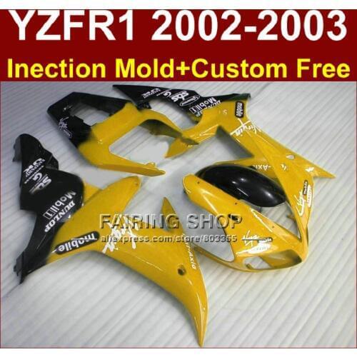 Mobile yellow body parts for YAMAHA YZF R1 2002 2003 +custom mold fairings yzf r1 02 03 YZF1000 02 03 fairing kit