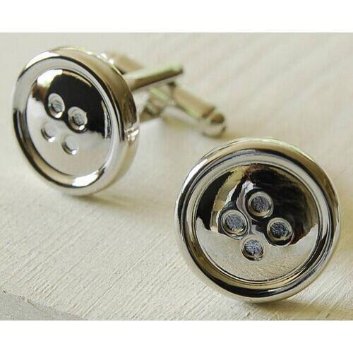 Round Siver Button Cufflink Cuff Link 1 Pair Retail Free Shipping Promotion