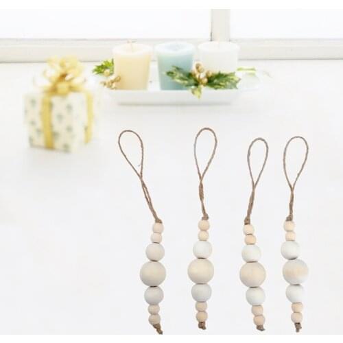 M17D 4 Pcs Wood Bead Serviette Holders with Rope Napkin Rings Set Round Serviette Rings Bulk for Party Decoration Dining Table