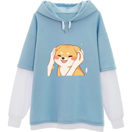 Kawaii Corgi Dog Sweatshirt Y2k Plus Size Harajuku Hoodie Streetwear Warm Women Color Block Hoodies Casual Loose Thermal Clothes