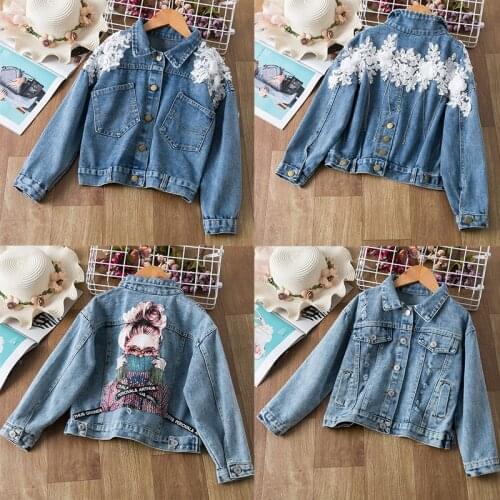 Fashion Girl Denim Jacket Baby Clothes Teen Print Coat Outwear Big Kids Cartoon Cowboy Jackets Coat Denim Jacket