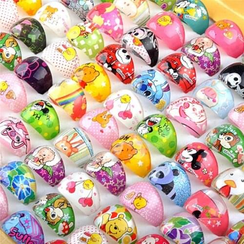 Imixlot 6 PCS/Pack Plastic Cartoon Character Children Rings Set Send Randomly Wholesale Finger Jewelry For Birthday Party