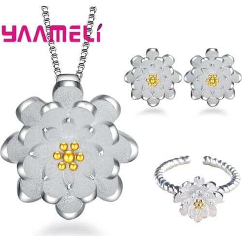 Real 925 Sterling Silver Bridal Jewelry Sets Wedding Necklace Earring Ring Set for Women Elegant Party Gift Fashion Costume