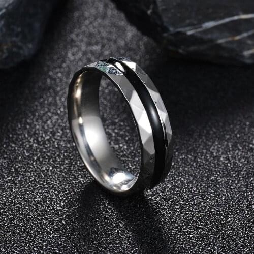 New Fashion Simple 6mm Wide Stainless Steel Cut Oil Dripping Couple Ring Stainless Steel Jewelry