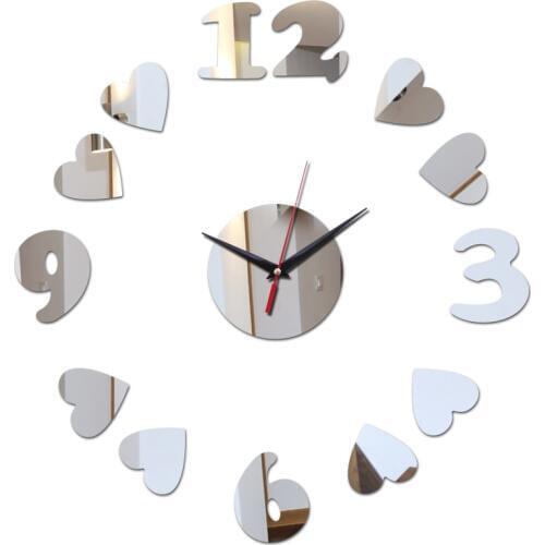New design diy acrylic material wall clocks modern style home hearts decor wall stickers single face needle quartz wall watches