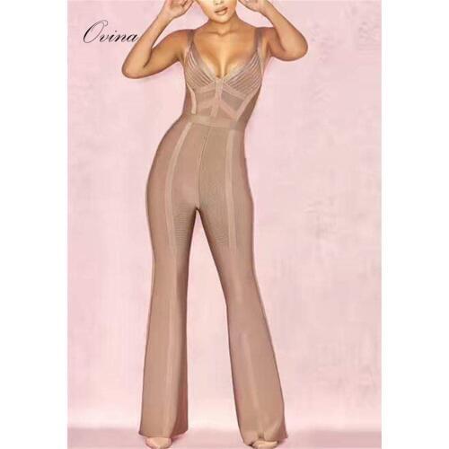 Strapy Sleeveless V Neck Bodycon Bandage Women Jumpsuit
