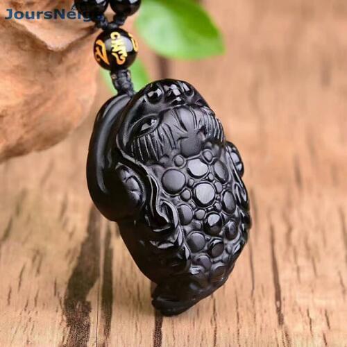 Wholesale Scrub Black Natural Obsidian Stone Pendants Gold Toad Pendant Necklace Lucky Women Men Bless Safe Fashion Jewelry