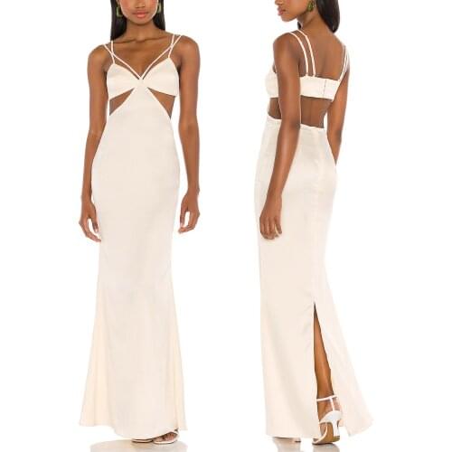 Womens maxi dress, sexy solid color sleeveless low chest o ne-piece spaghetti suspender Satin sexy suspender fishtail dress