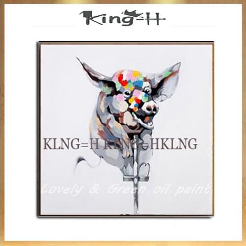 Handmade Large Modern Colorful Lovely Animal Acrobatics Pig Oil Painting On Canvas Wall Art Childrens Home Decoration