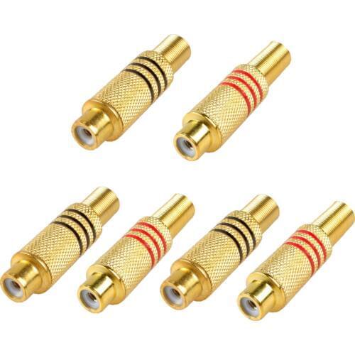 RCA Connector Plug,6-Pack RCA Female Plug Screws Audio Video In-Line Jack Adapter Gold Plated Solder Type,gold