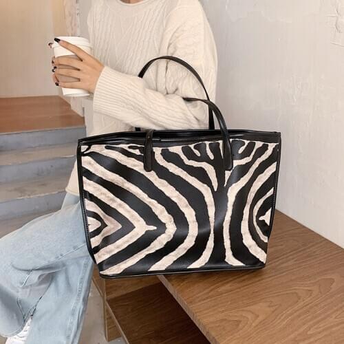 Tote Leather Bags PU Women Casual Striped Shoulder Big Bag Female High Capacity Ladies Handbag Vintage Office Messenger Bag