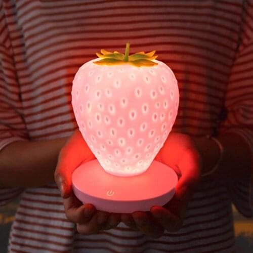 LED Table Lamp For Bedroom Cute Silicone Strawberry Night Light USB Charged Romantic Eye Protection Lamp Bedside Decor