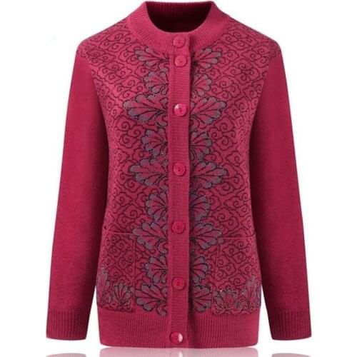 Middle-aged Elderly Women Sweaters Cardigan Fashion Knit Sweater Single-breasted Spring Autumn Jacket Ladies Casual Plus Size