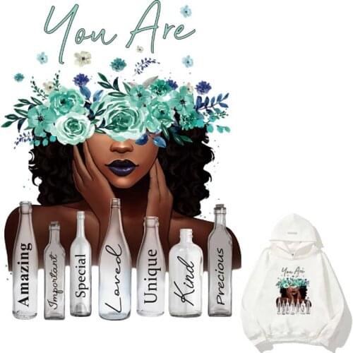 Iron-On Transfer For Clothing Green Rose Girl A-Level Washable Womens T-Shirt Thermoadhesive Patches Exquisite Clothes Stickers