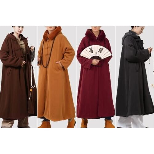 UNISEX COTTON winter warm cape uniformsbuddhism lay shaolin monks clothing abbot coat suits buddhist zen meditation cloak gray