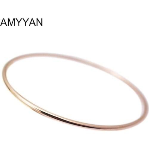 Spring Summer Style Women Girls Jewelry Rose Gold Thin Cuff Bangle Bracelet 316L Stainless Steel 60mm 65mm diameter Bangle