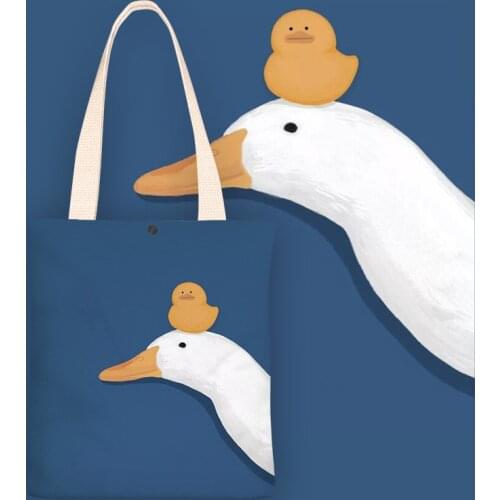 Bolsa Feminina Hand-painted Cartoon Goose and Duck Print Shoulder Bag For Women Canvas Bag Shopper Bag Ladies Hand Bags Sac Main