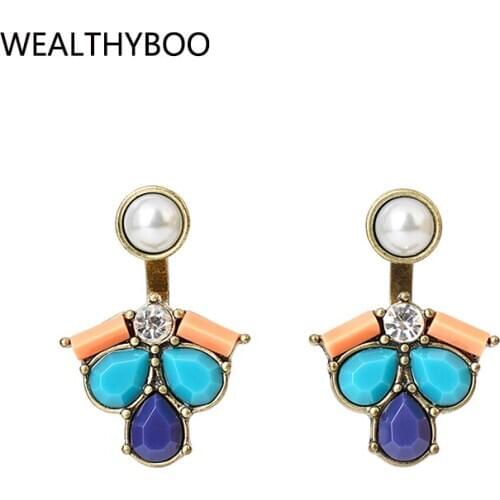 Multi Colors Waterdrop Rectangle Resin Statement Earrings Free Wear Women Girls Geo Pendant Stud Earrings Pendientes