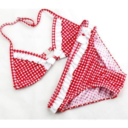 2020 Hot Sale Big Girls Bikini Set Cute Plaid Ruffles Two Pieces Bathing Suit For Teenage Girl Swimwear Wtih A Bowknot 6-16Y