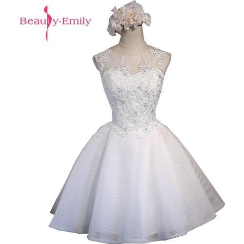 Beauty-Emily Real Photos White Tulle Prom Dresses 2020 Scoop Lace Up Knee-Length Prom Dress Short Party Evening Dresses