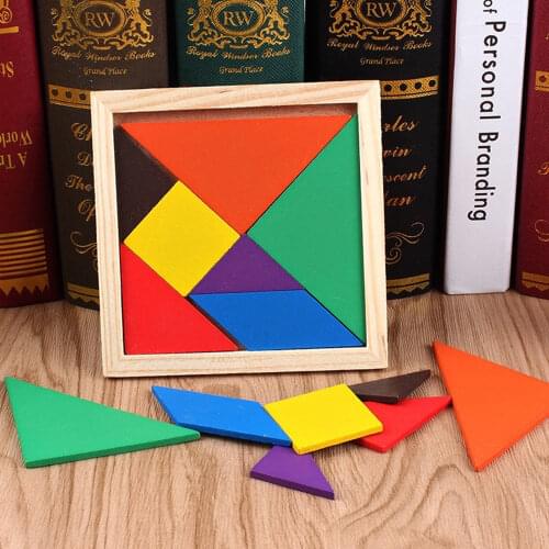 1pc Colorful 3D Puzzle Wooden Tangram Math Toys Tetris Game Children Pre-school Magination Intellectual Educational Toy for Kids