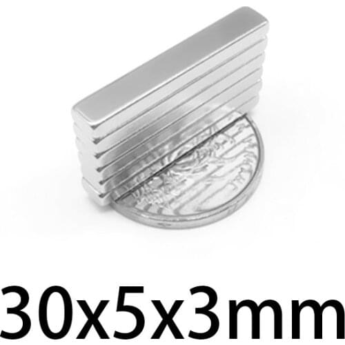 10-100pcs Thin Quadrate Permanent Magnets Thickness 3mm Neodymium Magnet N35 NdFeB 30x5x3 mm Strong Magnetic Magnets 30*5*3mm